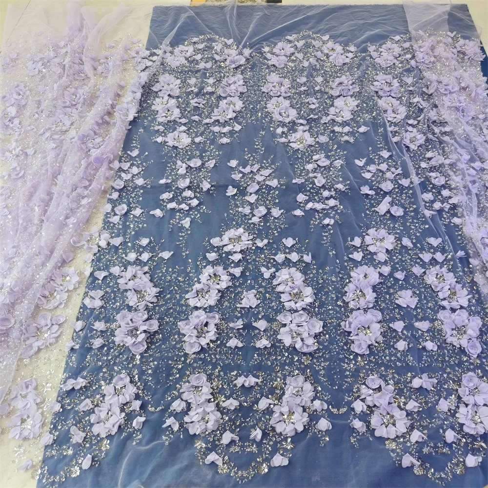 High-end Hot Sale Exquisite Dignified Quality Fabric Handmade 3D Embroidery Net Lace Beads With For Making Women Wedding Dress