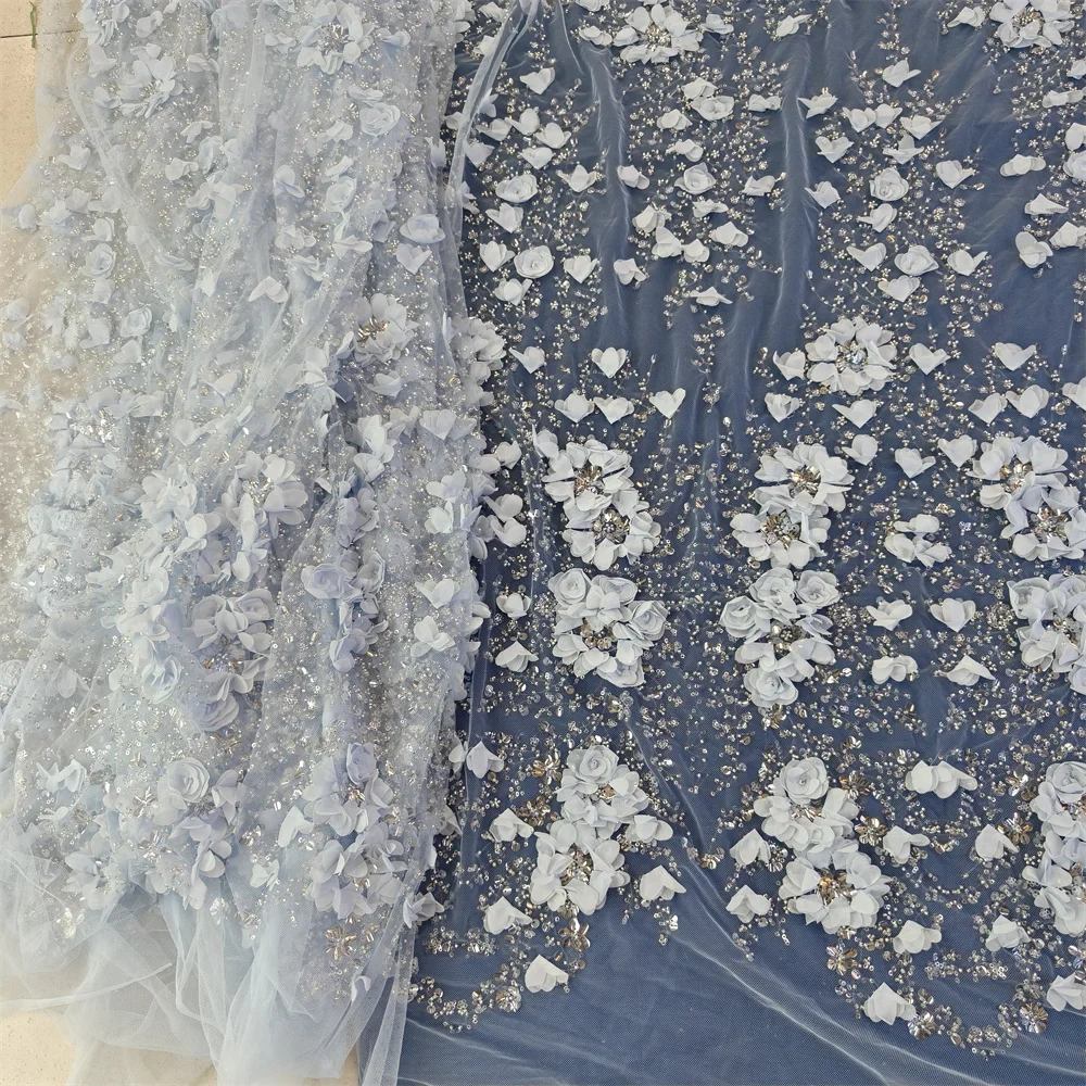 High-end Hot Sale Exquisite Dignified Quality Fabric Handmade 3D Embroidery Net Lace Beads With For Making Women Wedding Dress