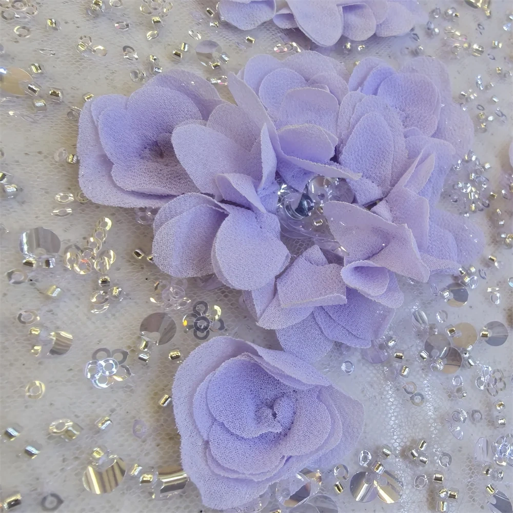 High-end Hot Sale Exquisite Dignified Quality Fabric Handmade 3D Embroidery Net Lace Beads With For Making Women Wedding Dress