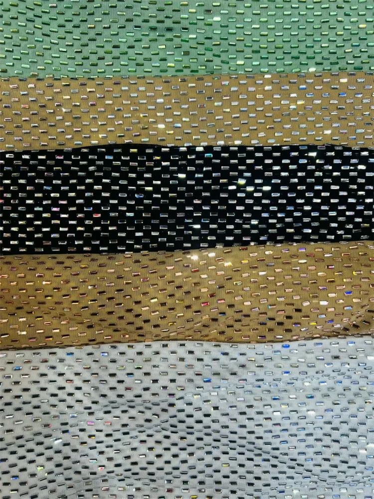 Fashion Fabric 2026 Super Top Quality 5 Yards Handmade Rhinestone Net Lace 5 Colors For Party Evening Dresses