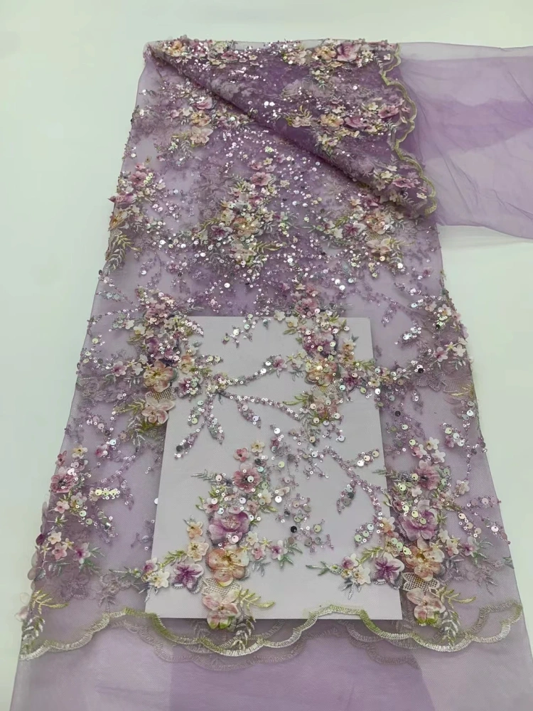 Spring Series Fabric French Beauti High Quality Handmade Embroidery Net Lace Beads With Sequins For Making Women Wedding Dress