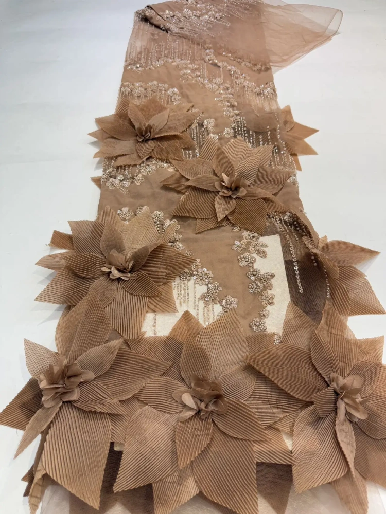 Exquisite Luxury Unique Hot Sale Elegance Quality Fabric Handmade Embroidery Net Lace Beads With For Making Women Wedding Dress