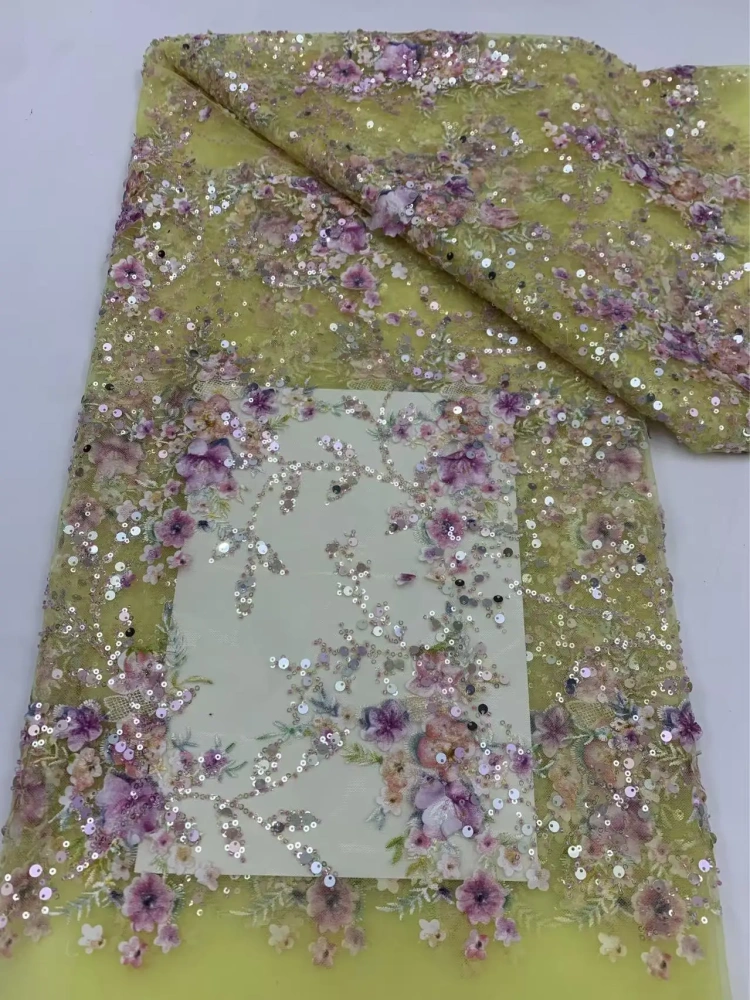 Spring Series Fabric French Beauti High Quality Handmade Embroidery Net Lace Beads With Sequins For Making Women Wedding Dress