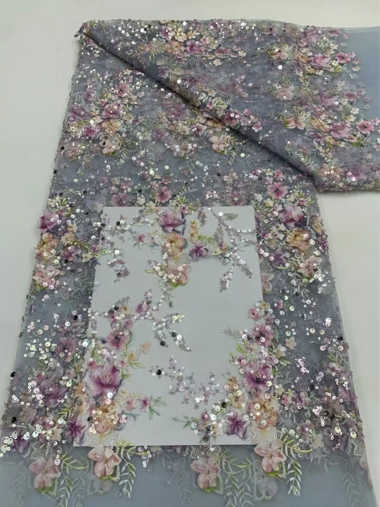Spring Series Fabric French Beauti High Quality Handmade Embroidery Net Lace Beads With Sequins For Making Women Wedding Dress