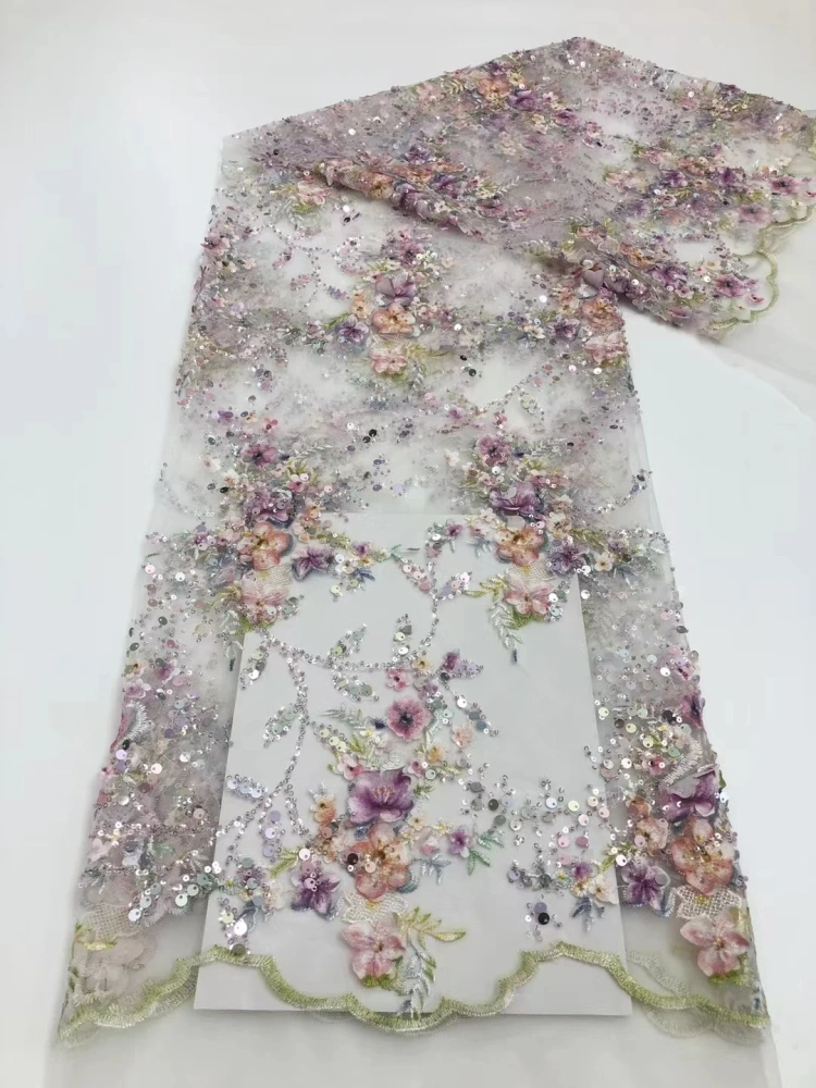 Spring Series Fabric French Beauti High Quality Handmade Embroidery Net Lace Beads With Sequins For Making Women Wedding Dress