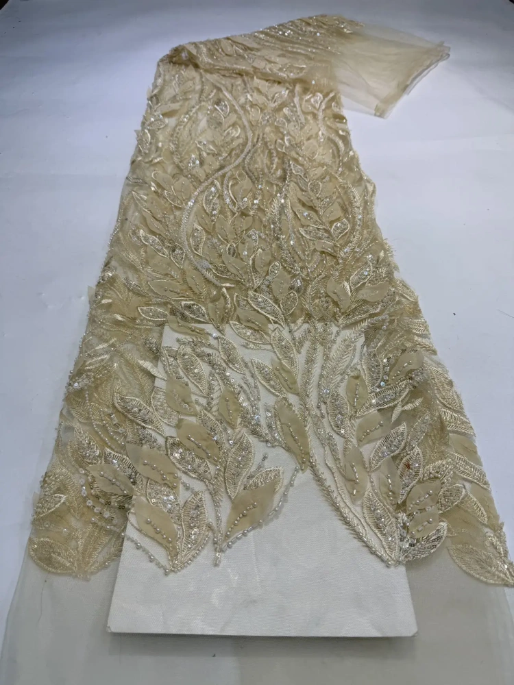 Elegance Hot Sale Exquisite High-end Quality Fabric Handmade Embroidery Net Lace Beads With For Making Women Wedding Dress
