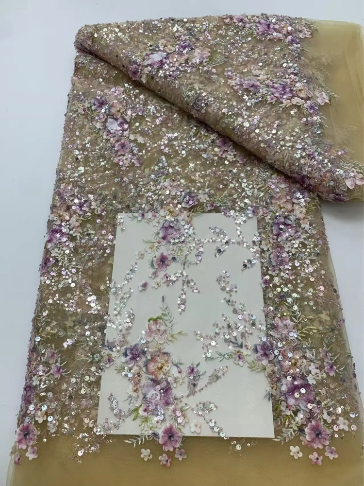 Spring Series Fabric French Beauti High Quality Handmade Embroidery Net Lace Beads With Sequins For Making Women Wedding Dress
