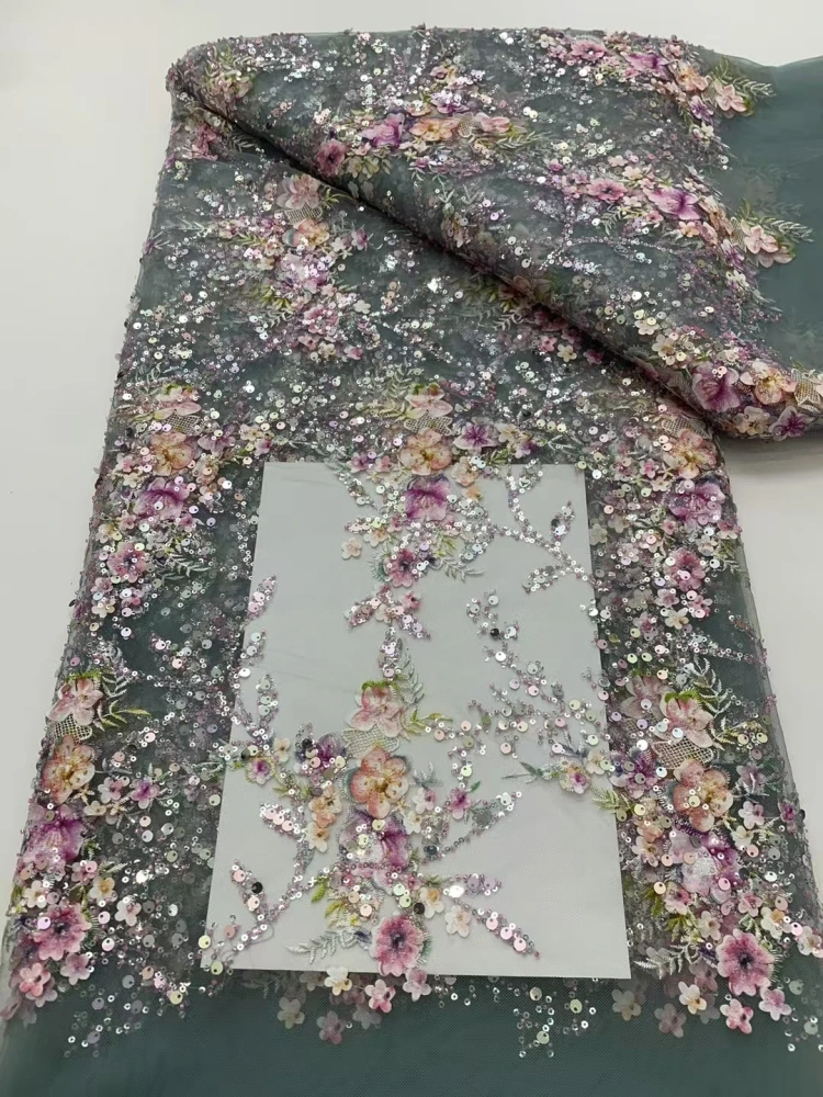 Spring Series Fabric French Beauti High Quality Handmade Embroidery Net Lace Beads With Sequins For Making Women Wedding Dress