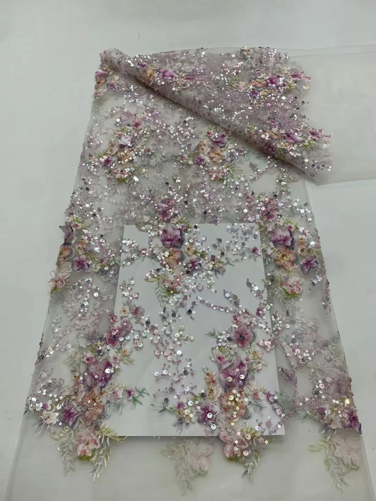 Spring Series Fabric French Beauti High Quality Handmade Embroidery Net Lace Beads With Sequins For Making Women Wedding Dress