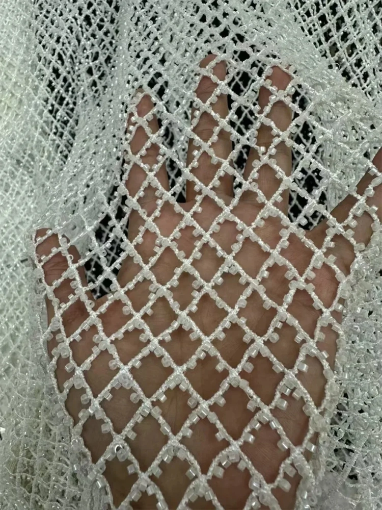 Luxury Elegance Hot Sale Exquisite Noble Quality Fabric Handmade Embroidery Net Lace Beads With For Making Women Wedding Dress