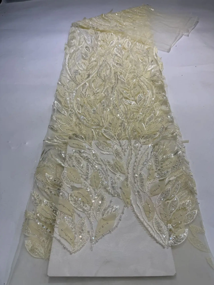 Elegance Hot Sale Exquisite High-end Quality Fabric Handmade Embroidery Net Lace Beads With For Making Women Wedding Dress