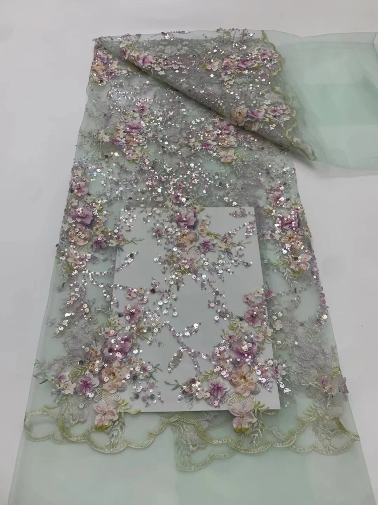 Spring Series Fabric French Beauti High Quality Handmade Embroidery Net Lace Beads With Sequins For Making Women Wedding Dress