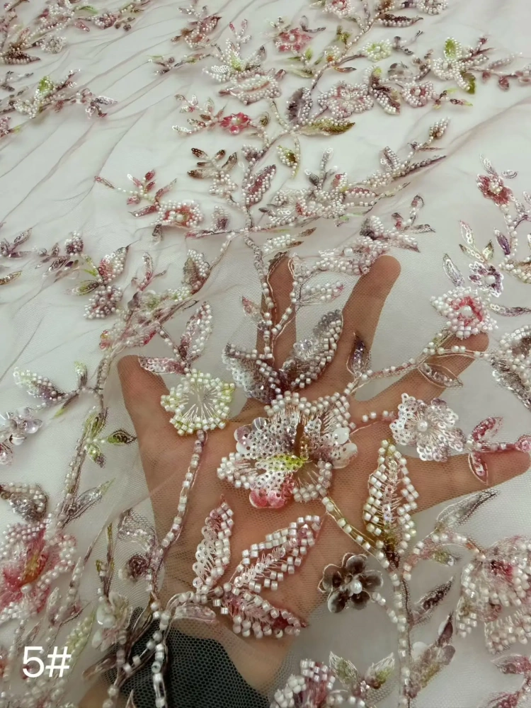 Hot Sale Elegance Exquisite Luxury Unique Quality Fabric Handmade Embroidery Net Lace Beads With For Making Women Wedding Dress