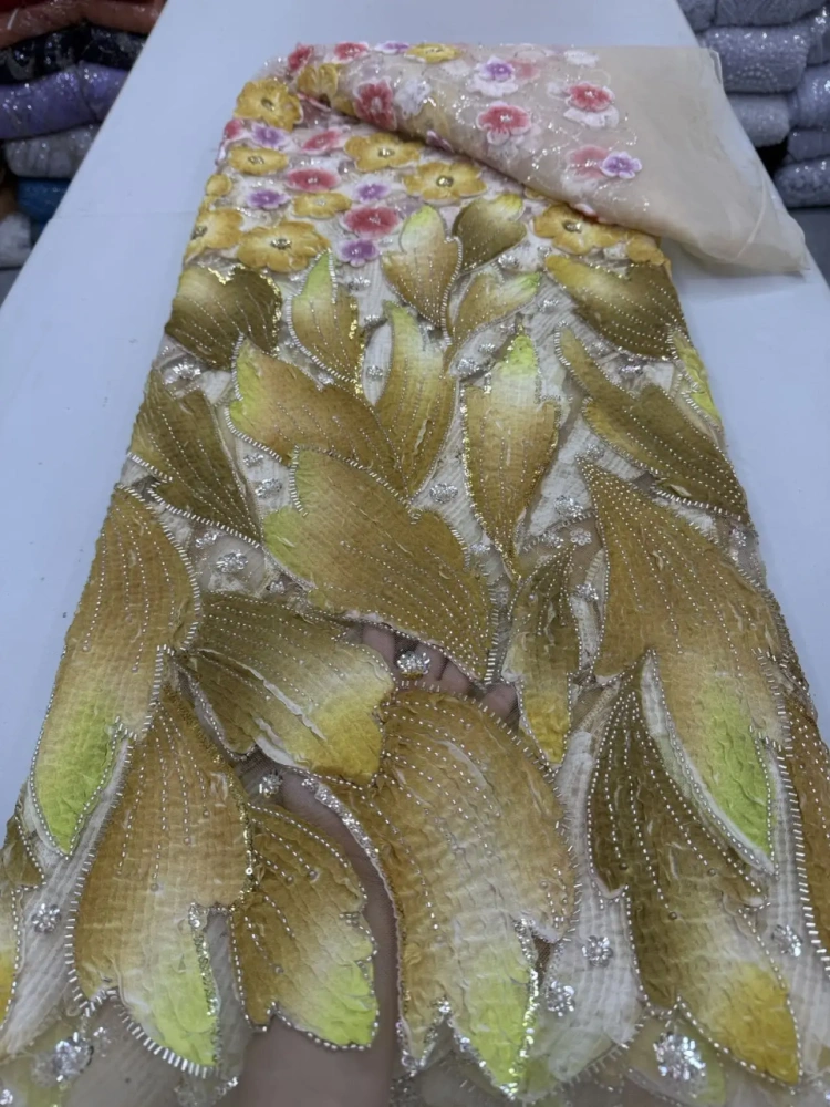 Unique Exquisite Luxury Hot Sale Elegance Quality Fabric Handmade Embroidery Net Lace Beads With For Making Women Wedding Dress