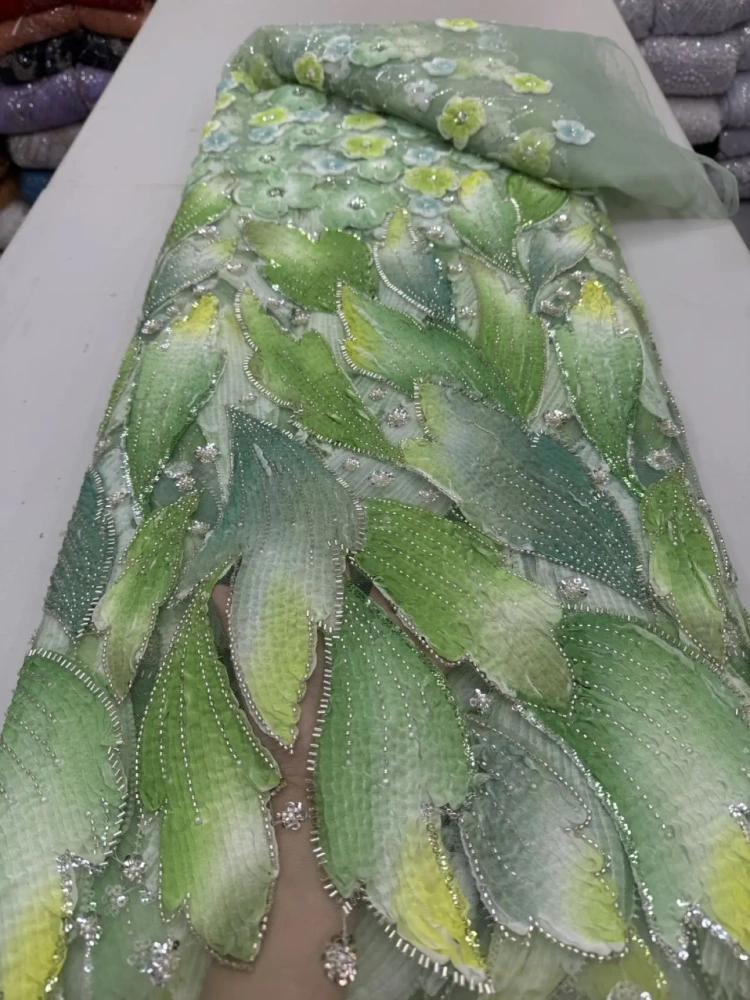 Unique Exquisite Luxury Hot Sale Elegance Quality Fabric Handmade Embroidery Net Lace Beads With For Making Women Wedding Dress