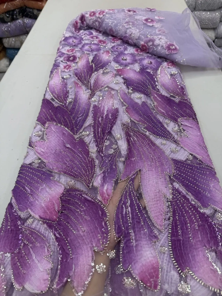 Unique Exquisite Luxury Hot Sale Elegance Quality Fabric Handmade Embroidery Net Lace Beads With For Making Women Wedding Dress