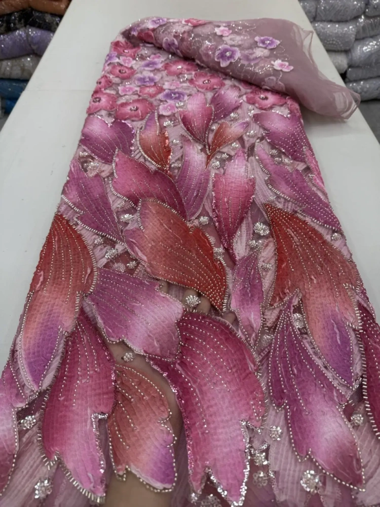 Unique Exquisite Luxury Hot Sale Elegance Quality Fabric Handmade Embroidery Net Lace Beads With For Making Women Wedding Dress