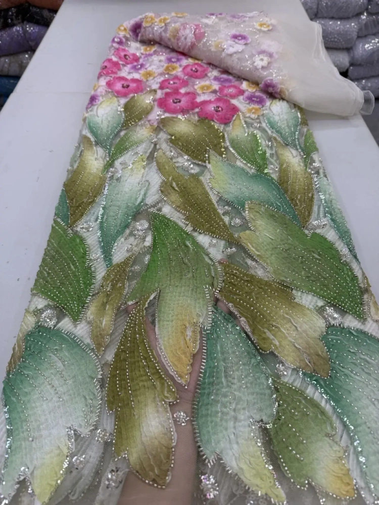 Unique Exquisite Luxury Hot Sale Elegance Quality Fabric Handmade Embroidery Net Lace Beads With For Making Women Wedding Dress