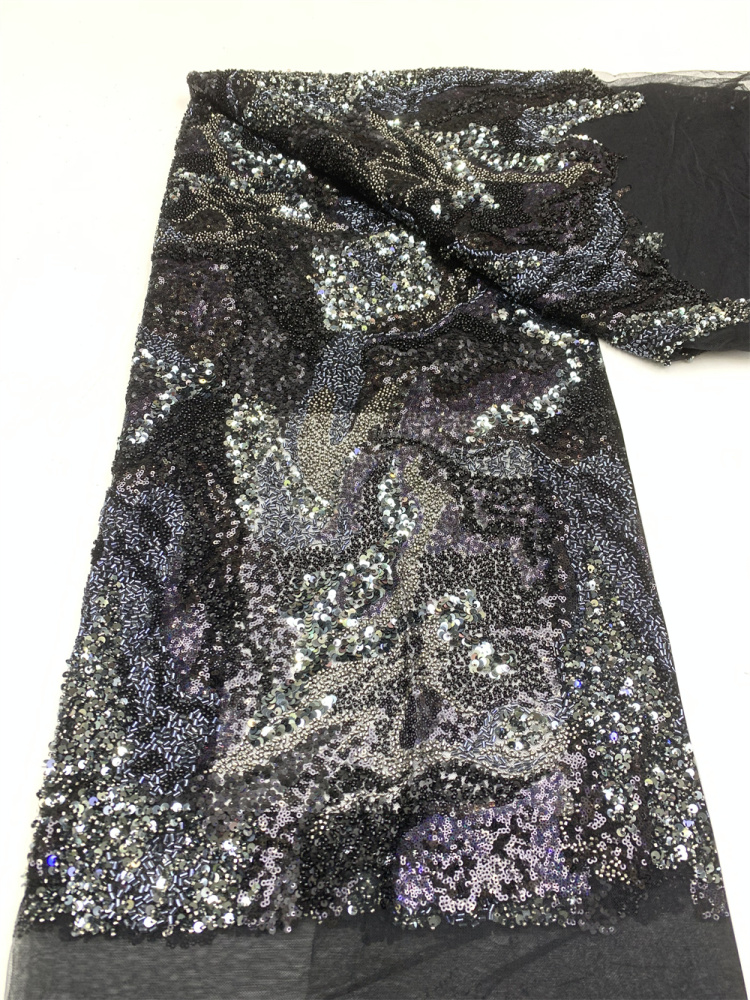 New Arrival Fashionable Design Top Quality Handmade Embroidery Net Lace Beads With Sequins For Wedding Party Evening Dress