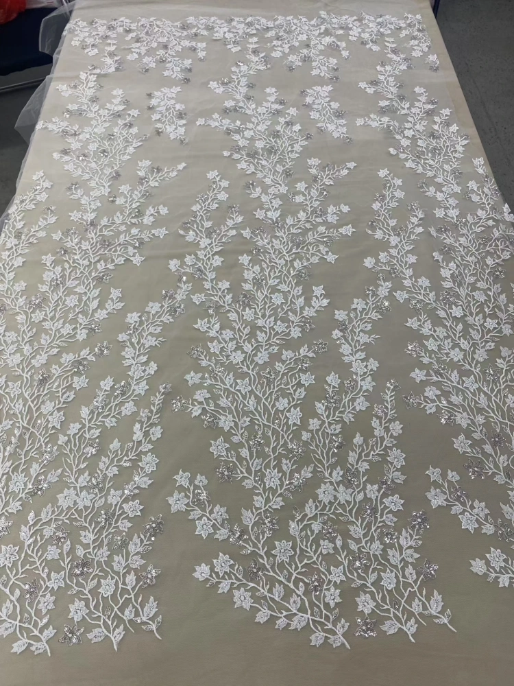 High-end Elegance Luxury Exquisite Unique Quality Fabric Handmade Embroidery Net Lace Beads With For Making Women Wedding Dress