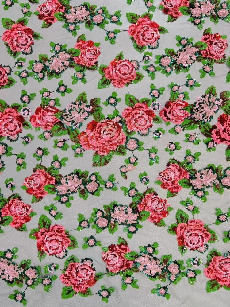 Hot Sale Unique Elegance Dignified Quality Fabric Handmade Embroidery Net Lace Sequins With For Making Women Wedding Dress