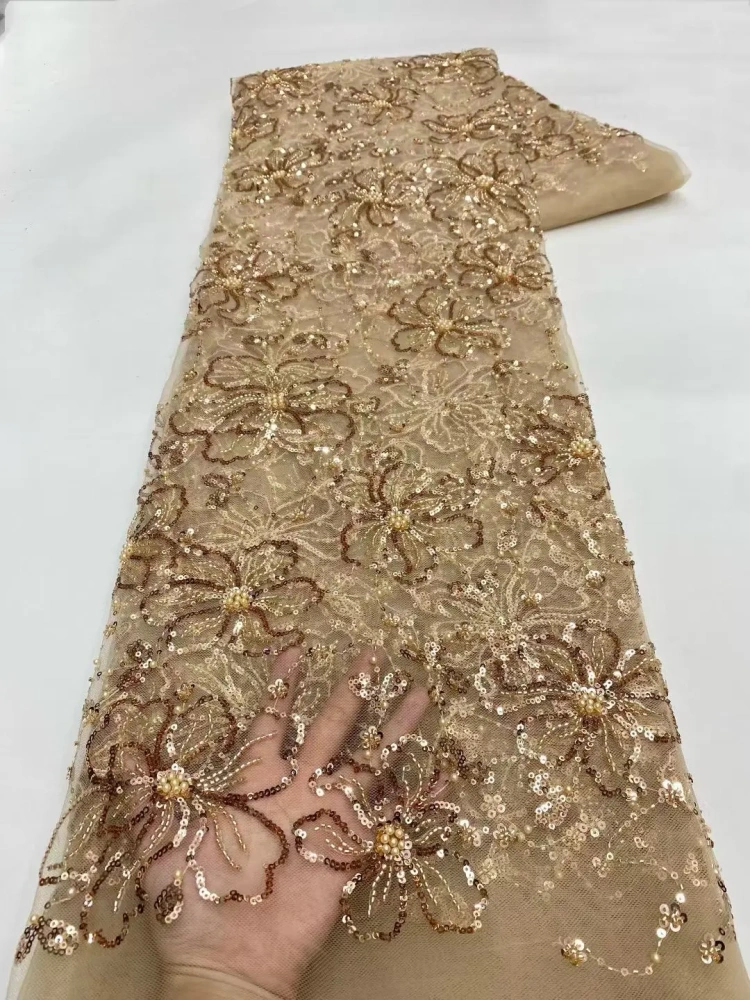 Light Luxury Elegance Dignified Unique Quality Fabric Handmade Embroidery Net Lace With Beads For Making Women Wedding Dress