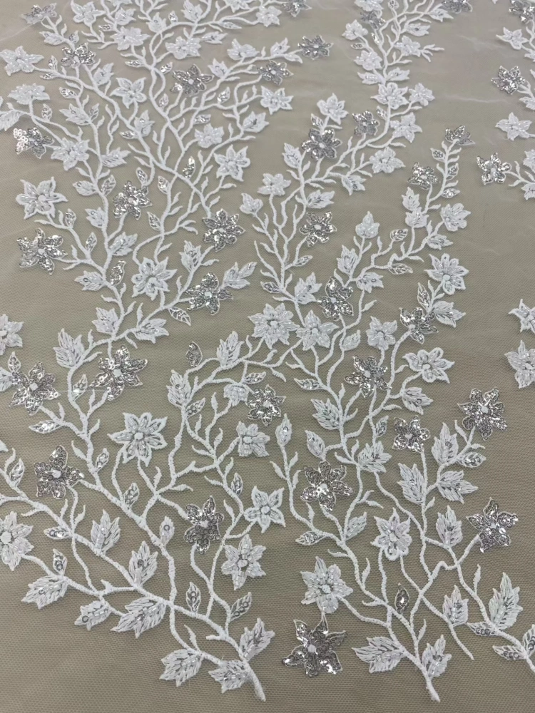 High-end Elegance Luxury Exquisite Unique Quality Fabric Handmade Embroidery Net Lace Beads With For Making Women Wedding Dress