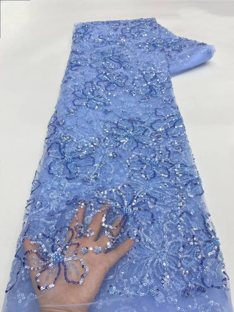 Light Luxury Elegance Dignified Unique Quality Fabric Handmade Embroidery Net Lace With Beads For Making Women Wedding Dress