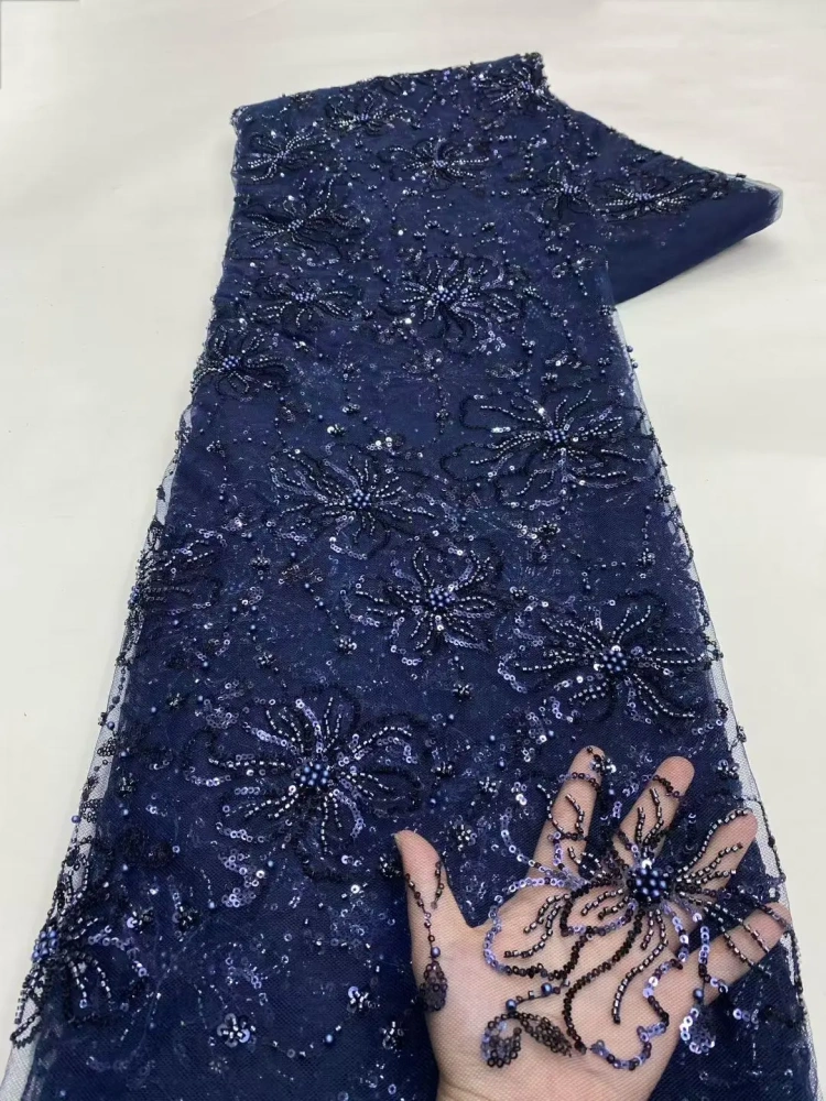 Light Luxury Elegance Dignified Unique Quality Fabric Handmade Embroidery Net Lace With Beads For Making Women Wedding Dress