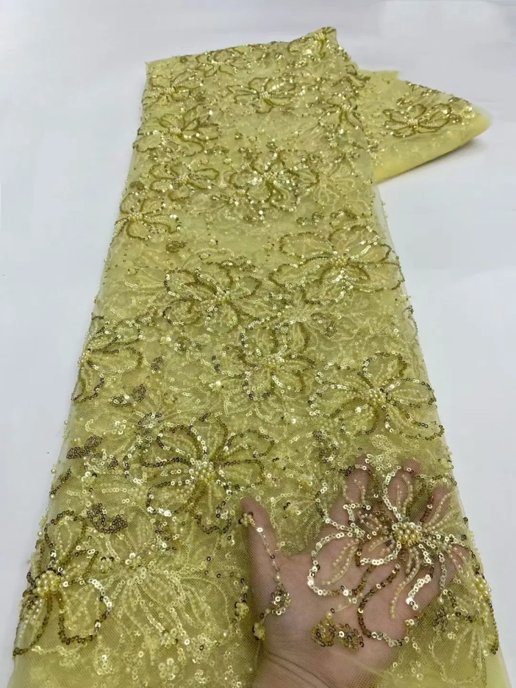 Light Luxury Elegance Dignified Unique Quality Fabric Handmade Embroidery Net Lace With Beads For Making Women Wedding Dress