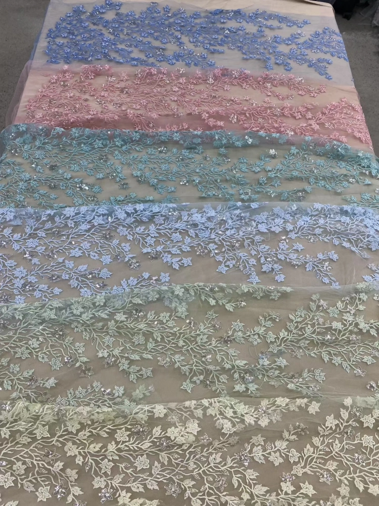 High-end Elegance Luxury Exquisite Unique Quality Fabric Handmade Embroidery Net Lace Beads With For Making Women Wedding Dress