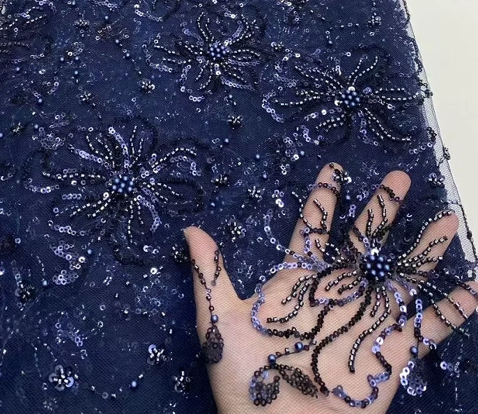 Light Luxury Elegance Dignified Unique Quality Fabric Handmade Embroidery Net Lace With Beads For Making Women Wedding Dress