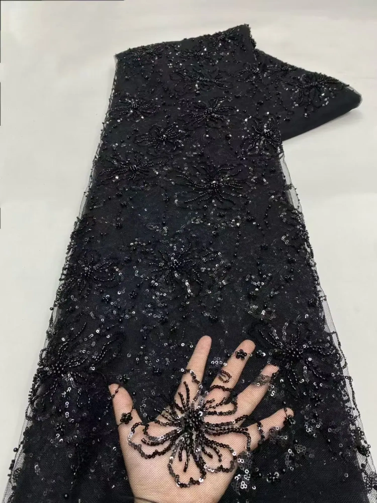 Light Luxury Elegance Dignified Unique Quality Fabric Handmade Embroidery Net Lace With Beads For Making Women Wedding Dress