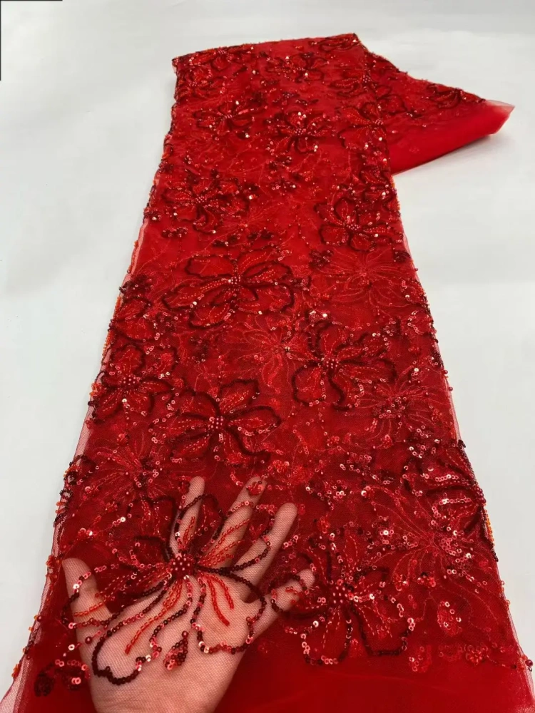 Light Luxury Elegance Dignified Unique Quality Fabric Handmade Embroidery Net Lace With Beads For Making Women Wedding Dress