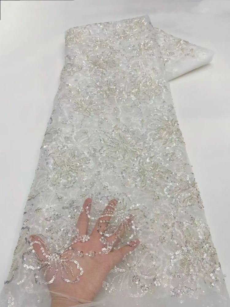 Light Luxury Elegance Dignified Unique Quality Fabric Handmade Embroidery Net Lace With Beads For Making Women Wedding Dress