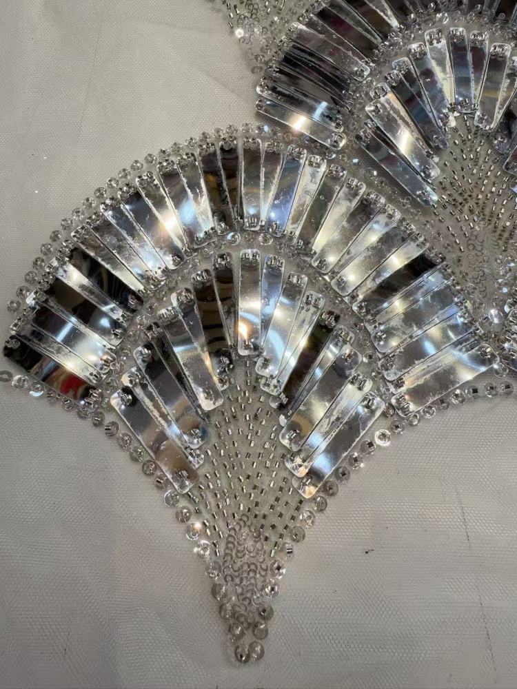 Luxury Art‑Deco Fan Shape Sequin Rhinestone Lace Fabric 5 Yards | Continuous Metallic Fan‑Scallop Embroidery Tulle for Couture Asoebi & Red‑Carpet Gown