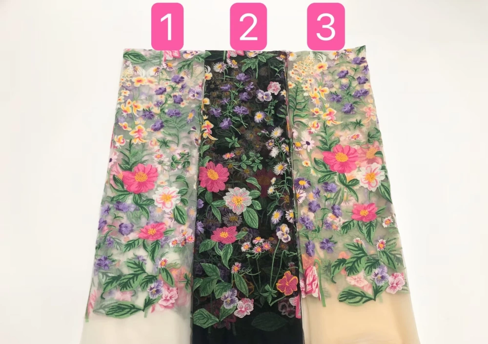 OWSM New Spring Flower Design Bright-Coloured Embroidered Net Lace Fabric Lace For Party Evening Dress