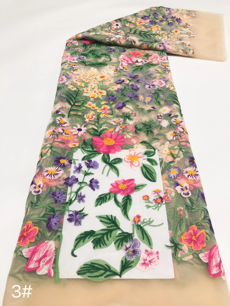 OWSM New Spring Flower Design Bright-Coloured Embroidered Net Lace Fabric Lace For Party Evening Dress