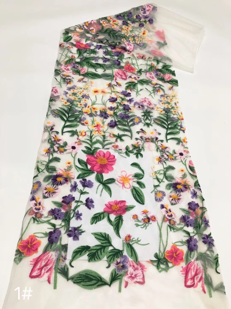 OWSM New Spring Flower Design Bright-Coloured Embroidered Net Lace Fabric Lace For Party Evening Dress