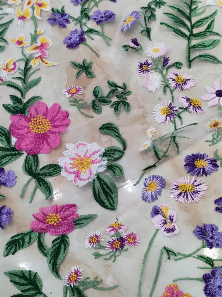 OWSM New Spring Flower Design Bright-Coloured Embroidered Net Lace Fabric Lace For Party Evening Dress