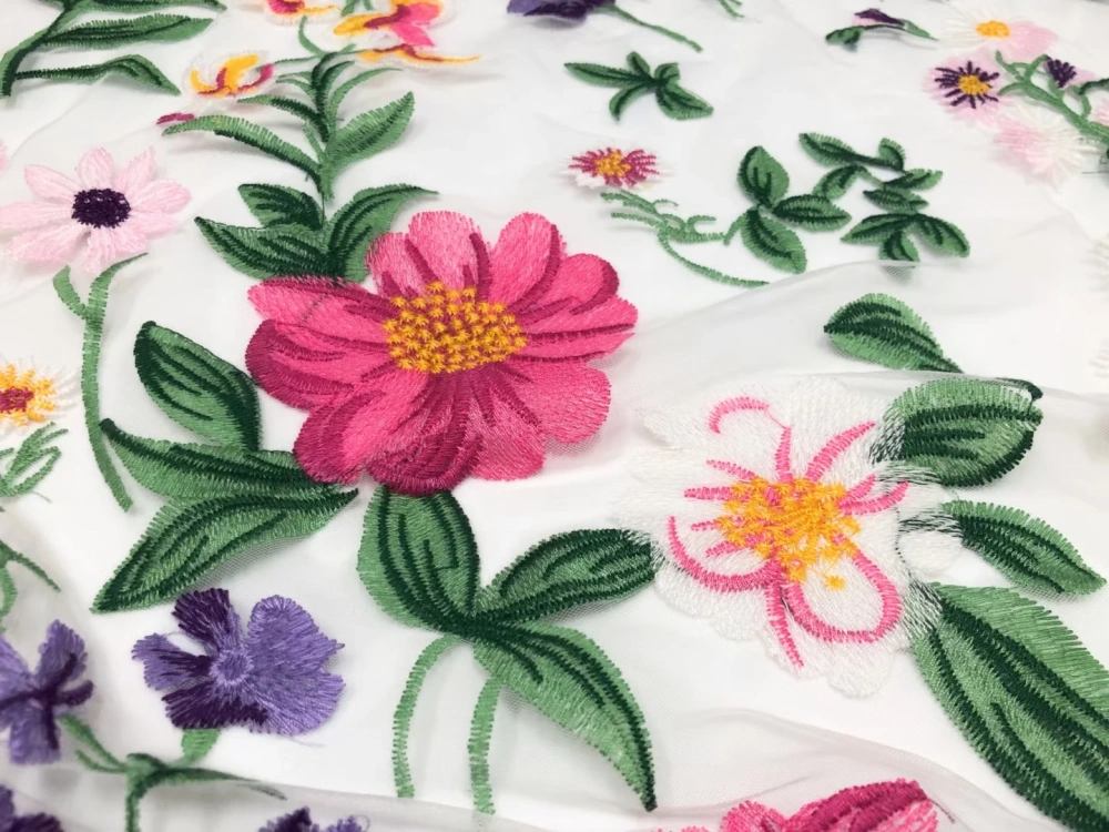 OWSM New Spring Flower Design Bright-Coloured Embroidered Net Lace Fabric Lace For Party Evening Dress
