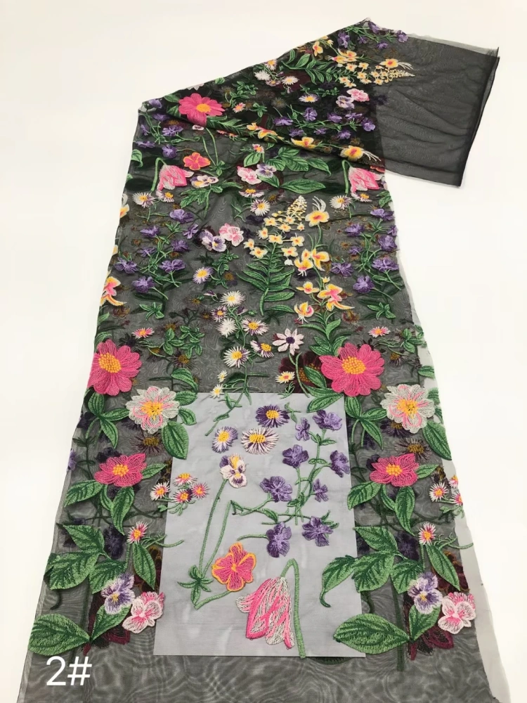 OWSM New Spring Flower Design Bright-Coloured Embroidered Net Lace Fabric Lace For Party Evening Dress