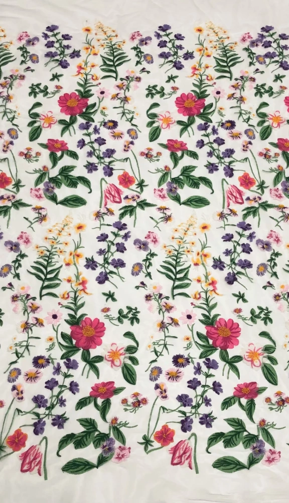 OWSM New Spring Flower Design Bright-Coloured Embroidered Net Lace Fabric Lace For Party Evening Dress