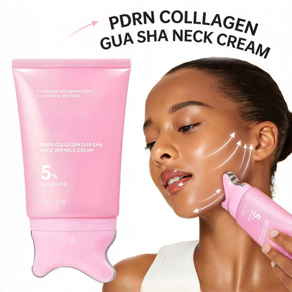 PDRN Collagen Gua Sha Neck Cream with Built-In Massage Applicator