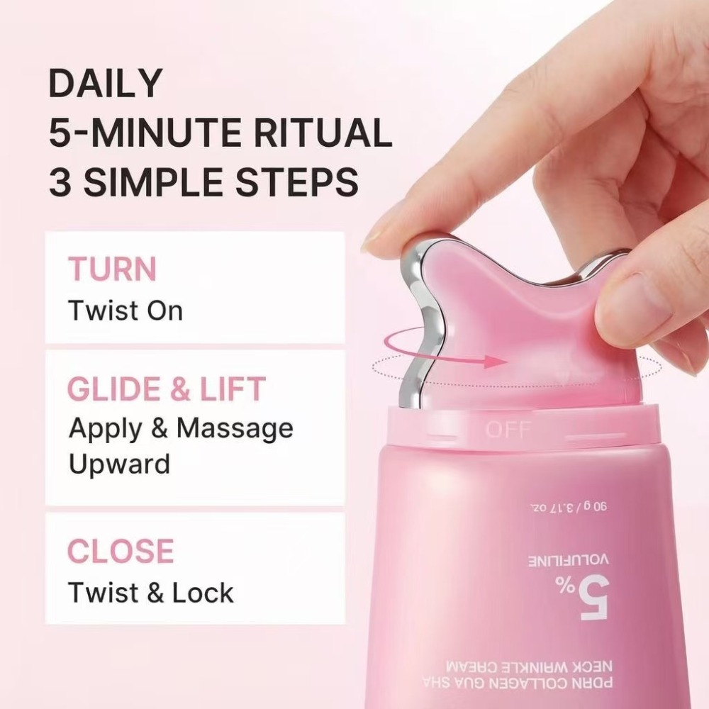 PDRN Collagen Gua Sha Neck Cream with Built-In Massage Applicator