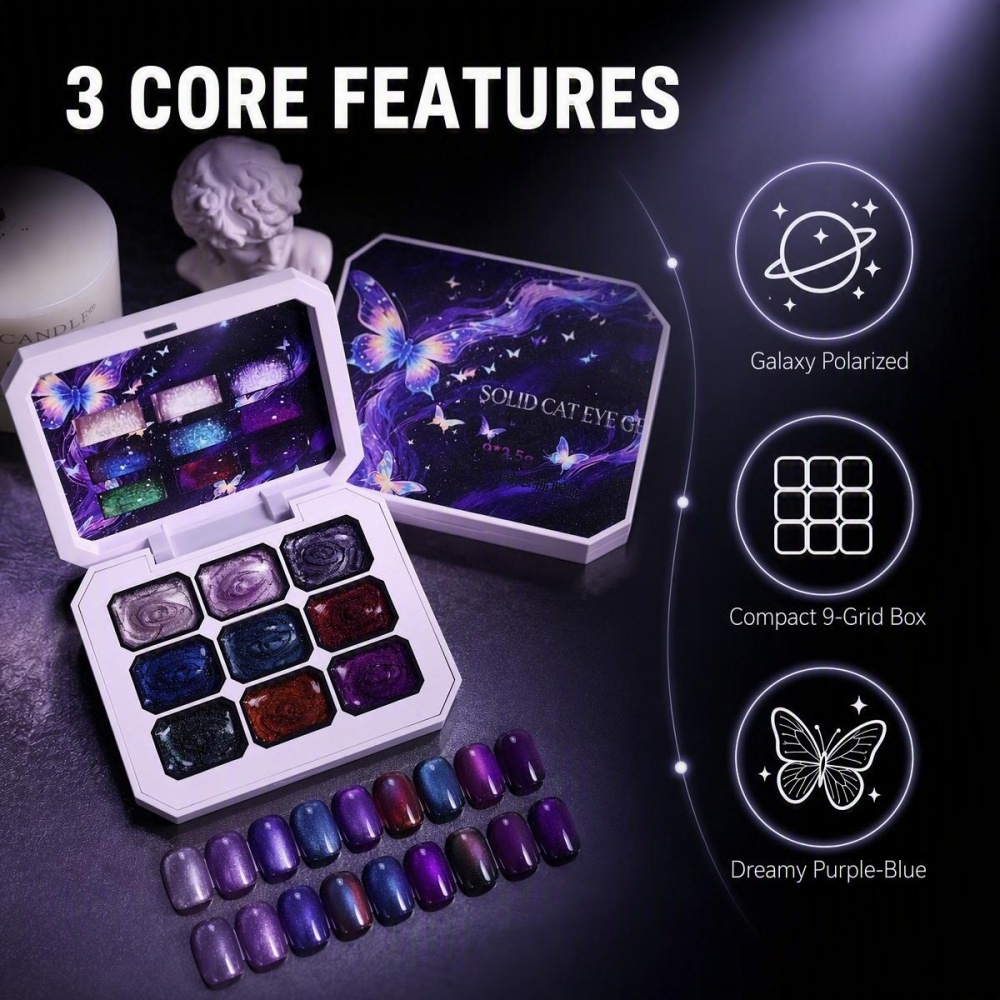 Wholesale 9 Colors Cat Eye French Vegan Eco-Friendly Professional Nail Gel Polish UV 9-grid Magnet Patting Gel Palette Designer