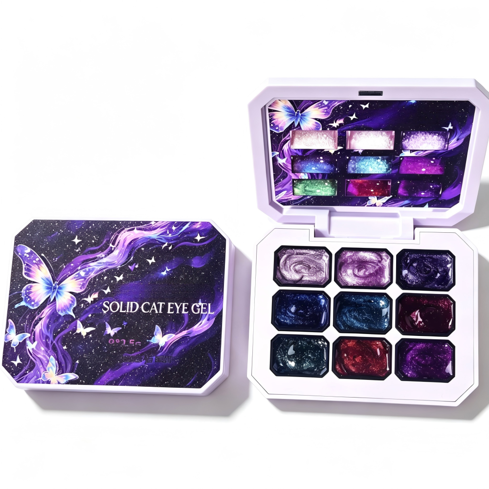 Wholesale 9 Colors Cat Eye French Vegan Eco-Friendly Professional Nail Gel Polish UV 9-grid Magnet Patting Gel Palette Designer