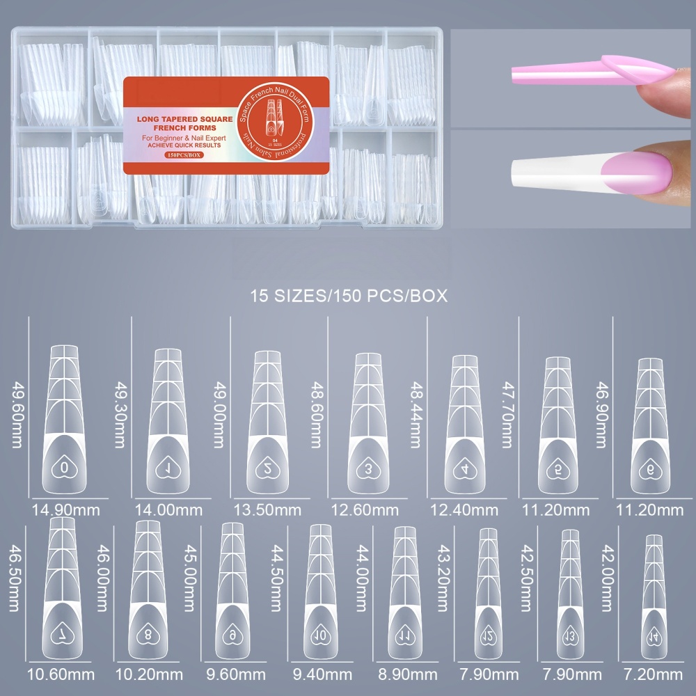 150Pcs Space Nail Forms Dual Forms Stiletto Almond Shape French Line Acrylic Nail Extension Molds 15 Sizes Manicure Tools