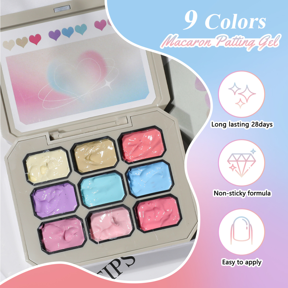 9 Colors French Style Vegan Eco-Friendly Professional Nail Gel Polish UV 9-grid Patting Gel Palette