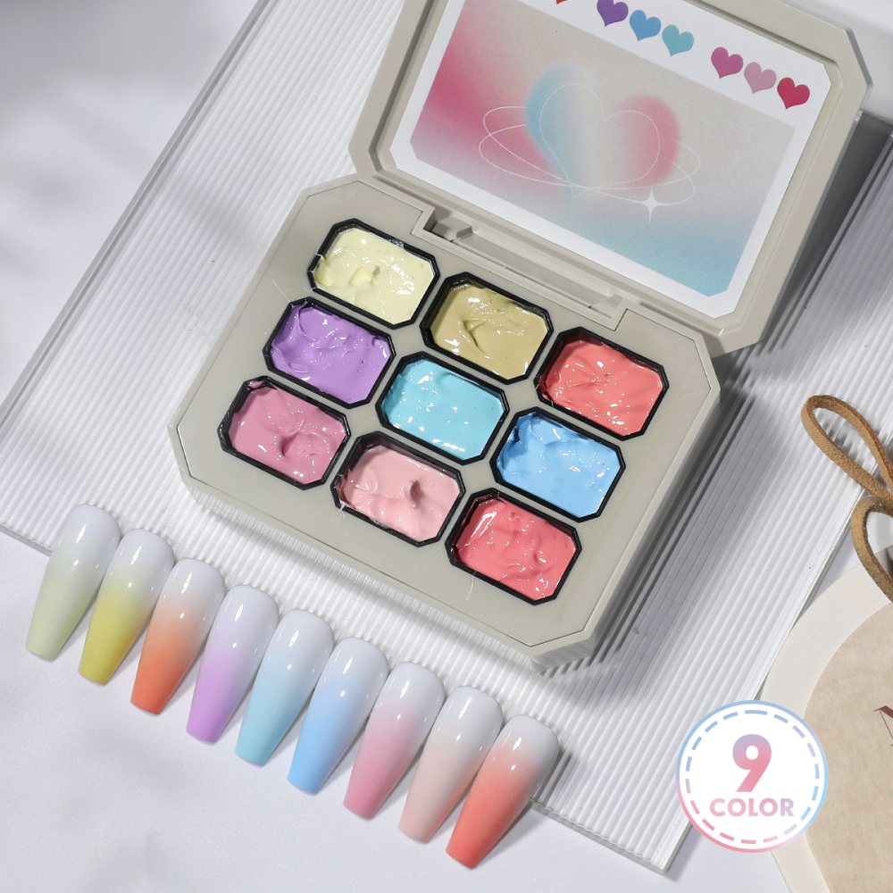 9 Colors French Style Vegan Eco-Friendly Professional Nail Gel Polish UV 9-grid Patting Gel Palette